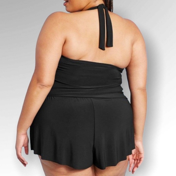 Aqua Green Womens One piece Swimsuit Black Romper 
Size 24W NEW - Picture 4 of 7